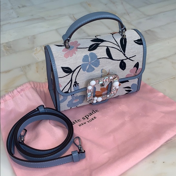 Kate Spade Mini Lovitt Floral jacquard crossbody Bag with jeweled buckle - Picture 2 of 9